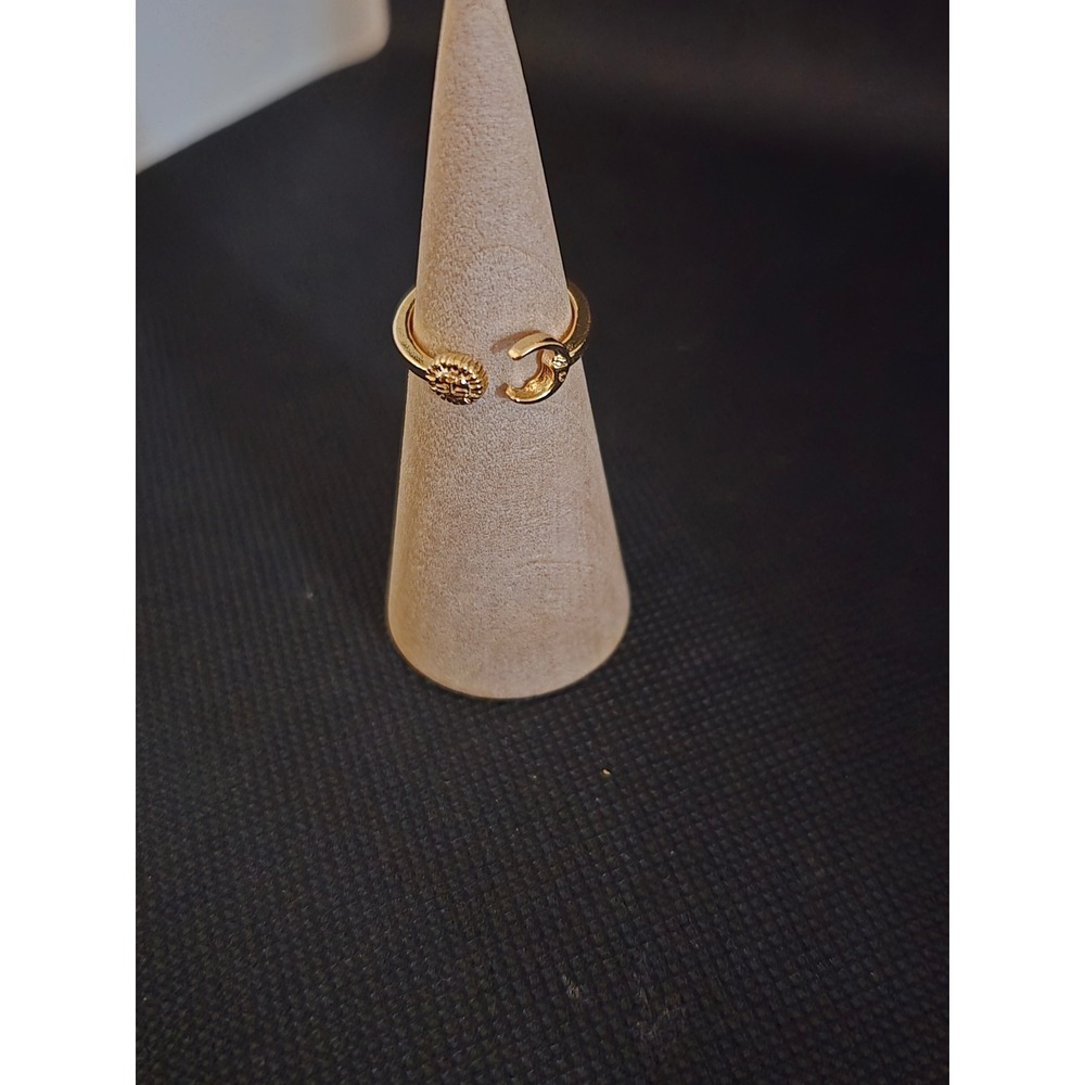 Adjustable Gold Tone Celestial Sun and Moon Bypass Ring‎ Open Band